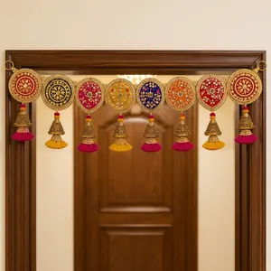 Traditional Indian Door Toran With Embroidered Round Panels And Colorful Tassels For Festive Home Entryway Decor - Product Image 5