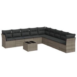 Conjunto de Sofá de Jardín de 10 Piezas con Patas Ajustables en Ratán Sintético Gris, Muebles de Exterior de Diseño Contemporáneo - Product Image 2