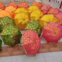 Parasol de soleil droit brodé en coton, fait main, style bohème, traditionnel indien, pour mariage, ouverture manuelle, vente en gros