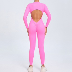 Combinaison de yoga pour femme, blanche, col en V, dos nu, taille haute, coupe ajustée, longueur intégrale, en Spandex et Polyester, respirante et écologique - Product Image 2