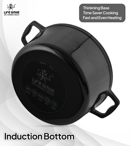 Casserole en fonte avec couvercle, revêtement émaillé durable multicouche, distribution uniforme de la chaleur, compatible four et induction - Product Image 4