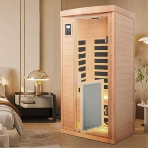Sauna a Infrarossi per Una Persona in Legno di Hemlock con Porta Frontale a Basso EMF e Pannello Riscaldante - Product Image 4
