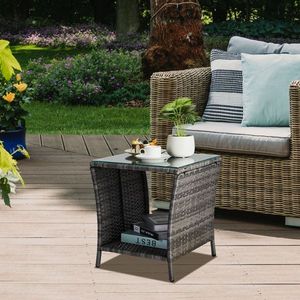 Tavolino da Esterno in Vimini con Piano in Vetro, Tavolo Quadrato in Legno per Bistro, Caffè, Veranda, Giardino, Cortile, Centro Commerciale - Product Image 2