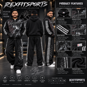 REXFITSPORTS Men <b>Black</b> DTF Printed Tracksuit Oversized <b>Zip</b> Up <b>Hoodie</b> Sweatpants Set Streetwear Two Piece Jogging Suit Private - Product Image 6