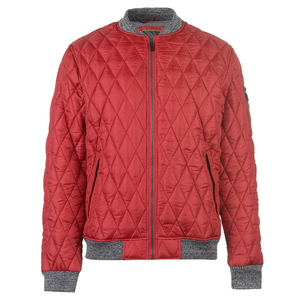 2026 OEM Men's Red <b>Quilted</b> Stand Collar Zipper Closure Windproof Casual Polyester Material Bomber Jacket Available For Sale - Product Image 2