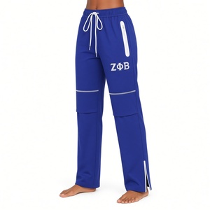 กางเกงวอร์มสีน้ำเงินรอยัลสำหรับผู้หญิง Zeta Phi Beta แต่งแถบสะท้อนแสงสีขาวที่ข้อเข่า ปักตัวอักษรกรีก - Product Image 1