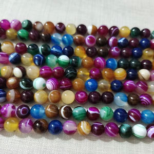 Perles de pierre naturelle en agate multicolore, lisses, rondes et rayées, pour la création de bijoux DIY - Product Image 1