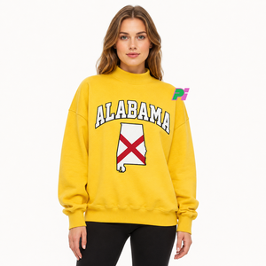 Sudadera de cuello alto para mujer Pook International con letras de aplique ALABAMA y mapa del estado, de forro polar grueso, oversize, 100% algodón - Product Image 1