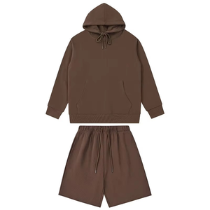 Men's Solid Color Hooded Sweatshirt With Shorts Casual <b>Knitted</b> <b>Set</b> Autumn Wear - Product Image 2