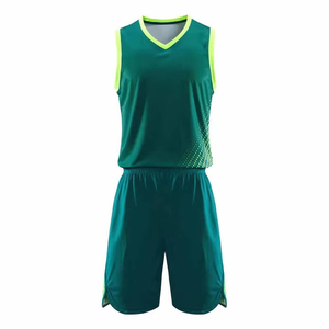 Conjunto de Uniforme de Baloncesto Geométrico Verde Neón Personalizado, Jersey con Cuello en V y Pantalones Cortos para Equipos - Product Image 1