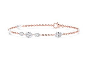 Luxurious 9K Rose Gold Lab Created Oval & Pear Drilled Diamond Station <b>Bracelet</b> 2.42 CTW - Product Image 2