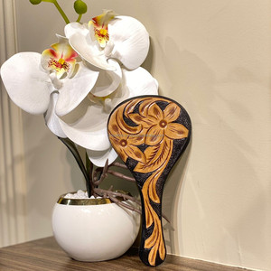 Espejo de mano de cuero genuino pintado a mano 2024, espejo de maquillaje de estilo occidental, espejo de diseño Vintage, regalo perfecto para esposa - Product Image 3