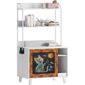 Mueble para mascotas: Caja de arena oculta para gatos con puertas de pizarra para grafitis y 2 estantes de almacenamiento - Product Image 1