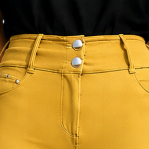 Leggings d'équitation taille haute jaune doré pour femmes, pantalons d'équitation extensibles texturés avec poche avant - Product Image 5