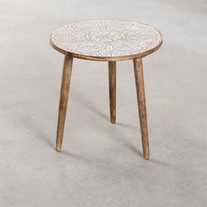 Vandana Terra Nimbus <b>Round</b> <b>side</b> <b>table</b> Ø45 cm in Tienga mango wood - Product Image 2