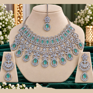 JeweleMarket Women's <b>Silver</b> Plated Crystal Rhinestone Ethnic Wedding Engagement Anniversary Party Gift <b>Necklace</b> <b>Earring</b> <b>Set</b> - Product Image 4