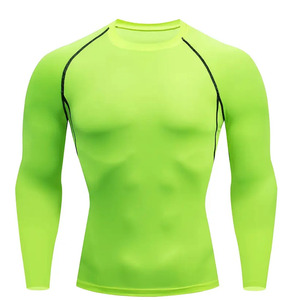 Camiseta de Compresión Azul Sólido de Manga Larga para Hombre, Ecológica, Transpirable, de Secado Rápido, Corte Ajustado, Cuello Redondo, Spandex 400g, Logotipo Frontal - Product Image 1