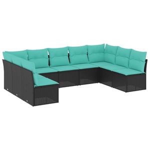 Juego de sofás de patio de ratán sintético negro de 9 piezas con cojines, muebles elegantes para exteriores - Product Image 2
