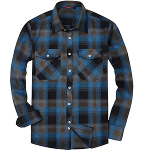 Chemises en flanelle à carreaux en coton pour hommes, sur mesure OEM, col montant, douces, confortables, respirantes, grandes tailles, nouveau design - Product Image 1