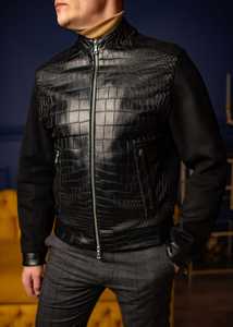 Veste en cuir véritable pour homme, style peau de serpent - Product Image 1