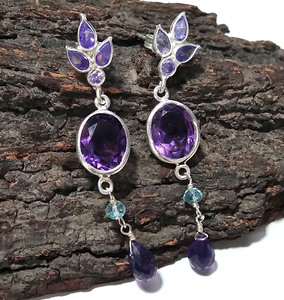 Purple Amethyst Tanzanite Bohemian Style Drop <b>Earrings</b> Natural 925 Sterling <b>Silver</b> Handmade <b>Dangle</b> <b>Earrings</b> Wedding Engagement - Product Image 5