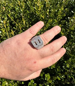 <b>Mens</b> Hip Hop Iced Out Moissanite Initial <b>Ring</b> 925 Sterling <b>Silver</b> Gold Plated 5.5CT VVS GRA Certified Luxury Custom Letter - Product Image 5
