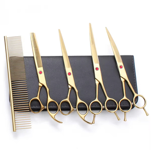 Juego de Tijeras Profesionales de 7'' para Peluquería Canina, Acero Inoxidable, Duraderas y Reutilizables, con Tijeras de Entresacar y Peine - Product Image 1