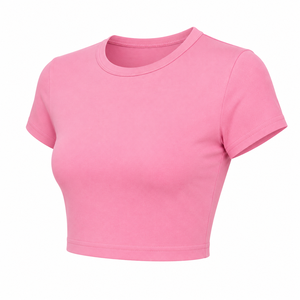 Camiseta Corta para Mujer, Cuello Redondo, Ecológica, 100% Algodón Jersey, Corte Ajustado, Estilo Minimalista, Blusa Informal de Verano para Hacer Ejercicio - Product Image 3