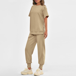 Custom womens <b>workout</b> tracksuit with long sleeve zip up <b>jacket</b> and mid waist pants skinny summer two piece set - Product Image 5