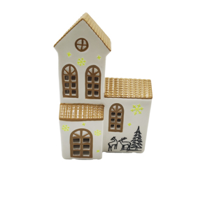 Casa de Cerámica Pintada a Mano para Decoración Navideña, Portavelas con Luz LED, Personalizable, Venta al Por Mayor OEM ODM, Adorno Festivo para Mesa - Product Image 1