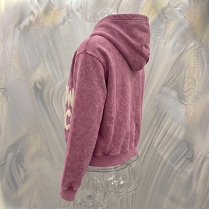 Snow Grace Oversized Crop <b>Hoodie</b> <b>Pink</b> Raised Rubber Print Unisex French Terry Winter Style - Product Image 2