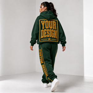Conjunto Deportivo Personalizado para Mujer con Bordado, Sudadera Verde con Capucha y Pantalones con Cordón, Corte Holgado, Ropa Casual de Otoño - Product Image 4