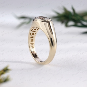 Oval Cut Ring East West Bezel Setting Yellow Gold Wide Band Signet Ring Chunky Unisex Fine Jewelry Band - Product Image 4