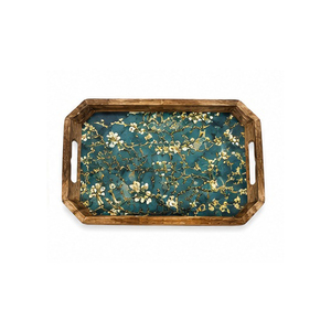 Plateau de rangement en bois, 2 cm d'épaisseur, motif floral, bord sculpté, finition polie, design moderne et luxueux, multifonction, empilable, compatible lave-vaisselle - Product Image 6