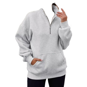 Sweat-shirt d'hiver en molleton de coton de haute qualité, ample, demi-zip, col montant, poche, broderie personnalisée, surdimensionné pour femmes - Product Image 3