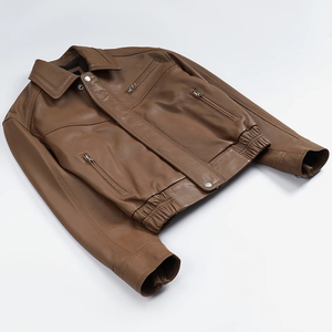 Men's High Street Stylish Casual Autumn Cow Skin Jacket Stand Collar Windproof Quick Dry Thick Warm <b>Gloves</b> Motorcycle Use - Product Image 5