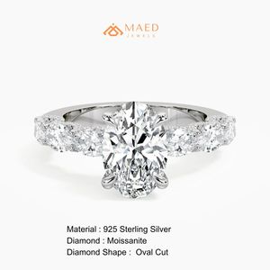 Bague en argent sterling 925 avec trois pierres de moissanite en forme de poire pour femme, bijoux élégants pour fiançailles, anniversaire, style quotidien - Product Image 6