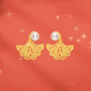 Luxury Retro Ginkgo Leaves Mantou <b>Pearl</b> <b>Earrings</b> Sterling Silver Filigree Hollowed Out Jewelry Perfect Gifts - Product Image 3