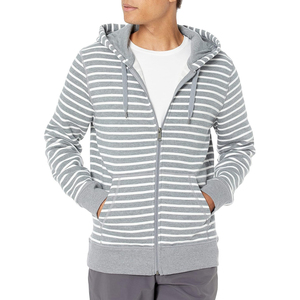 Sweat-shirt à capuche zippé gris rayé pour homme, coupe classique, décontracté, en coton tricoté, pour le printemps - Product Image 1