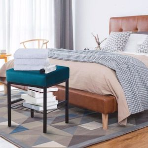 Modern 13\" X 13\" X 16\" Velvet Vanity Footstool Ottoman with Soft Padded Seat and Anti-Slip Metal Legs - Product Image 4