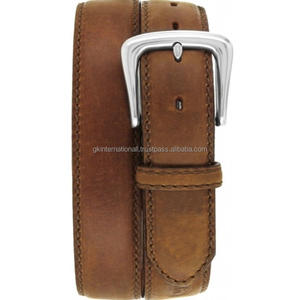 Cinturón informal de cuero de vaca genuino marrón hecho a mano duradero para hombres y mujeres con hebilla de una sola punta de latón de níquel resistente - Product Image 5