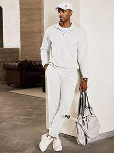 Conjunto de chándal de otoño 2026 para hombre, 2 piezas, estilo Old Money, con polo de cremallera corta y pantalones de chándal de sarga, para jogging y descanso. - Product Image 5