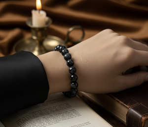 Handmade AAA Snow Flake obsedian Round Bead Bracelet – Polished Gemstone Stretch Bracelet for <b>Men</b> & Women - Product Image 2