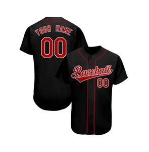 Maillot de baseball unisexe noir imprimé avec des blocs de couleurs rouge et vert, col en V, manches courtes, respirant, 100% polyester, vêtements de sport - Product Image 3
