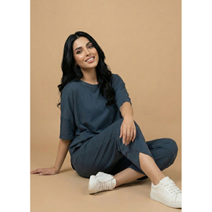 Ensemble de détente personnalisé pour femme, couleur lavande, pantalon large, doux, respirant, tenue décontractée pour la maison, tenue tendance - Product Image 5