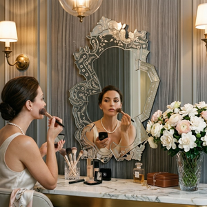 Espejo Decorativo de Pared de Estilo Veneciano Ornamentado |   Espejo Decorativo de Estilo Barroco Vintage de Lujo |   Espejo de Vidrio Antiguo para Decoración de Sala de Estar - Product Image 5