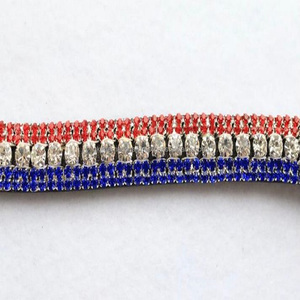 Bande de sourcil de cheval en cuir noir anglais de haute qualité, personnalisé avec des cristaux rouges, bleus et argentés, strass, chaîne bling - Product Image 1