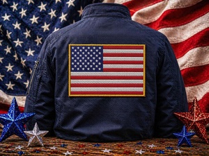 Parche Bordado de la Bandera Americana en Negro y Plata, Rectangular, Termoadhesivo, para Tela, con Capa de Hierro en la Parte Posterior - Product Image 4