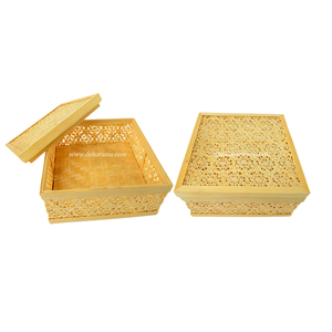 Cesta Cuadrada de Bambú Natural Hecha a Mano con Tapa, Estilo Antiguo, para Almacenamiento de Alimentos - Product Image 1