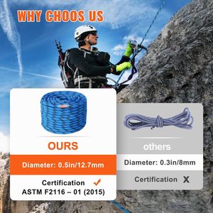 Corda da Arrampicata Statica per Esterni da 12,7 mm con Moschettoni in Acciaio, 45,7 m (150 piedi), Tensione di Rottura 30KN, Accessori per Attrezzatura da Arrampicata - Product Image 3